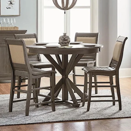 5-Piece Round Counter Height Table Set with Uph. Counter Chairs